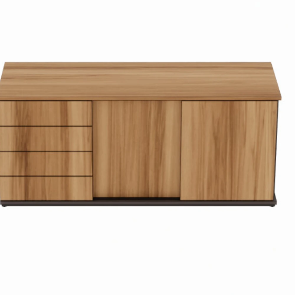 Armário credenza com 4 gavetas e porta de correr dupla Level